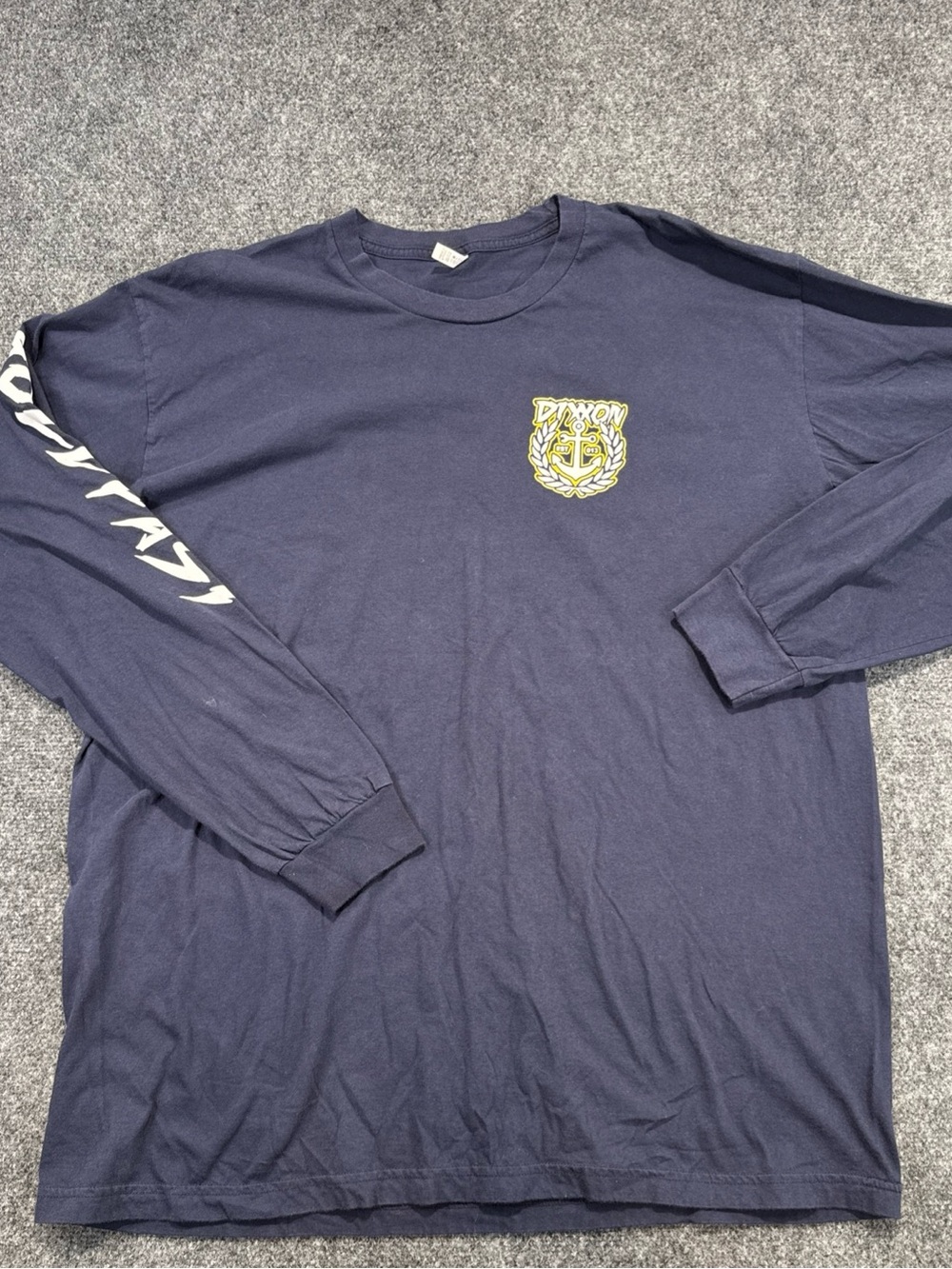 DIXXON Navy Long-Sleeve Graphic Tee with Chest Crest and Sleeve Hold Fast